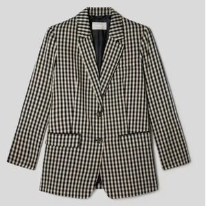 Everlane The Tencel Oversized Gingham Blazer Jacket in khaki/black